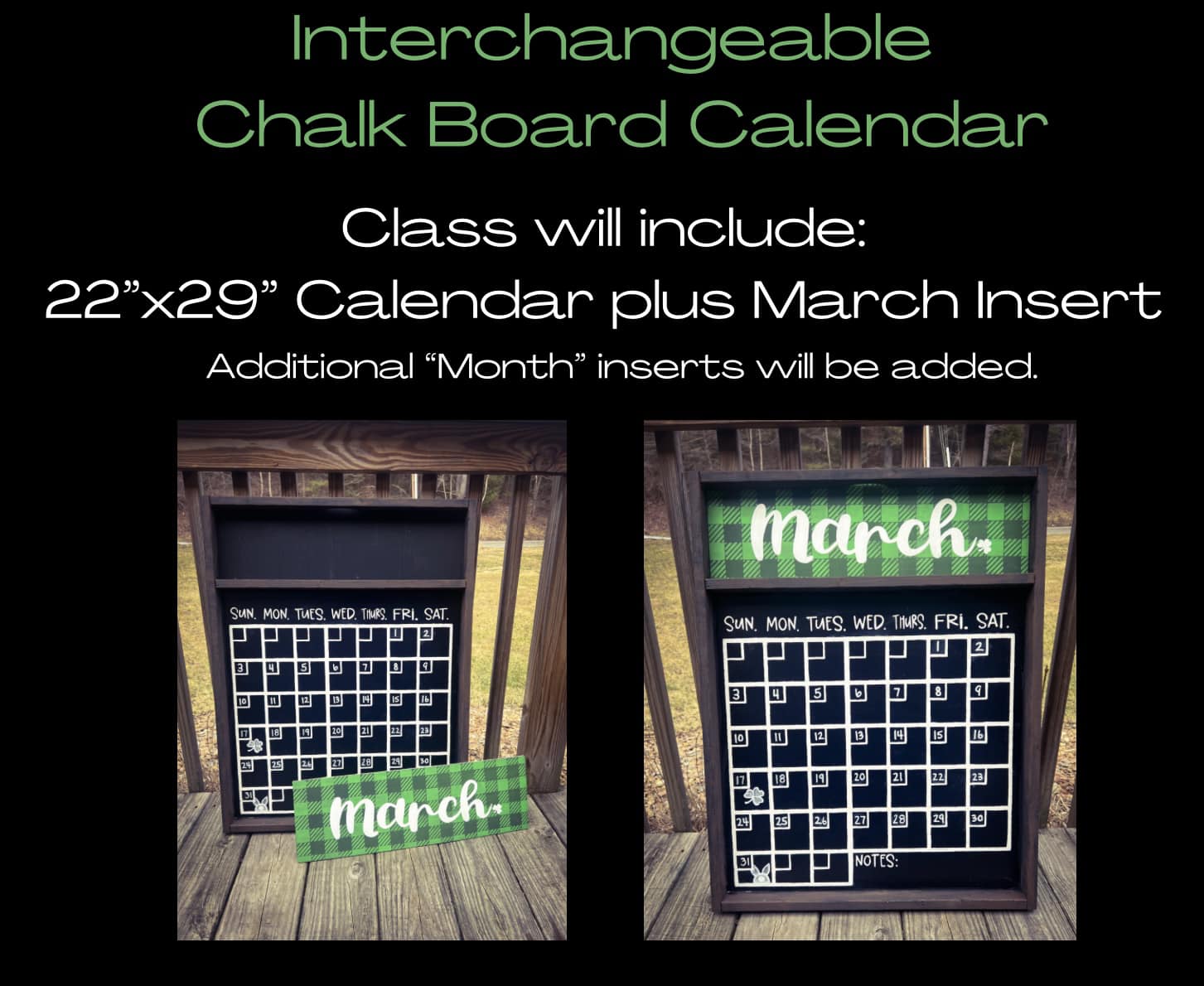 Interchangeable Chalkboard Calendar - Bossard's Board Works